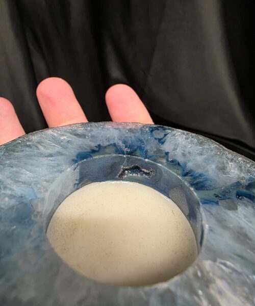 Large Blue Agate Slice 3 Handpicked 326g H2xW11xD9.5cm Microcrystalline Quartz Silver Gilded Tealight Candle Holder - Image 7
