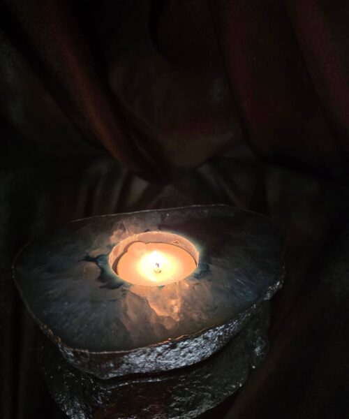 Large Blue Agate Slice 1 Handpicked 488g H2xW13xD9.5cm Microcrystalline Quartz Silver Gilded Tealight Candle Holder - Image 11