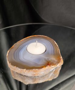 Large Natural Caramel - Natural Edge Agate Slice 1 Handpicked 349g H2xW11xD10cm Microcrystalline Quartz Tealight Candle Holder