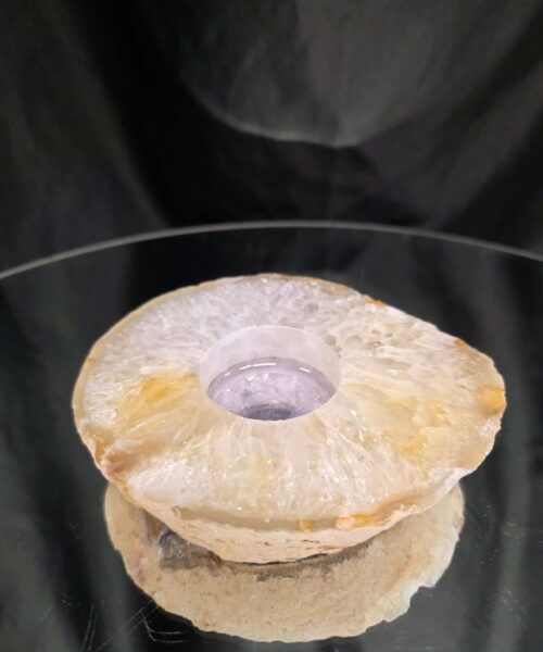 Large Natural Caramel - Natural Edge Agate Slice 2 Handpicked 406g H2xW12xD10.5cm Microcrystalline Quartz Tealight Candle Holder