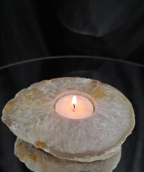 Large Natural Caramel - Natural Edge Agate Slice 2 Handpicked 406g H2xW12xD10.5cm Microcrystalline Quartz Tealight Candle Holder - Image 11