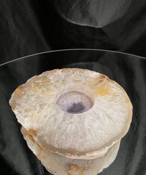 Large Natural Caramel - Natural Edge Agate Slice 2 Handpicked 406g H2xW12xD10.5cm Microcrystalline Quartz Tealight Candle Holder - Image 4