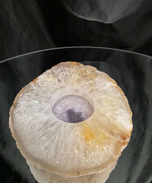 Large Natural Caramel - Natural Edge Agate Slice 2 Handpicked 406g H2xW12xD10.5cm Microcrystalline Quartz Tealight Candle Holder - Image 5