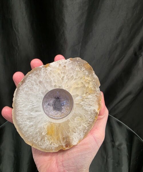 Large Natural Caramel - Natural Edge Agate Slice 2 Handpicked 406g H2xW12xD10.5cm Microcrystalline Quartz Tealight Candle Holder - Image 6
