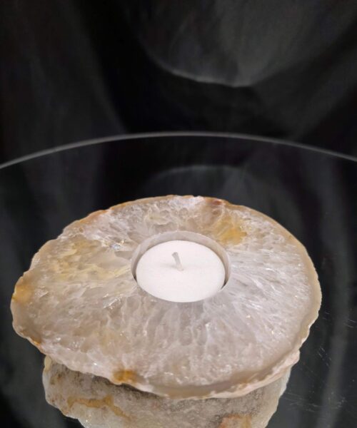 Large Natural Caramel - Natural Edge Agate Slice 2 Handpicked 406g H2xW12xD10.5cm Microcrystalline Quartz Tealight Candle Holder - Image 8