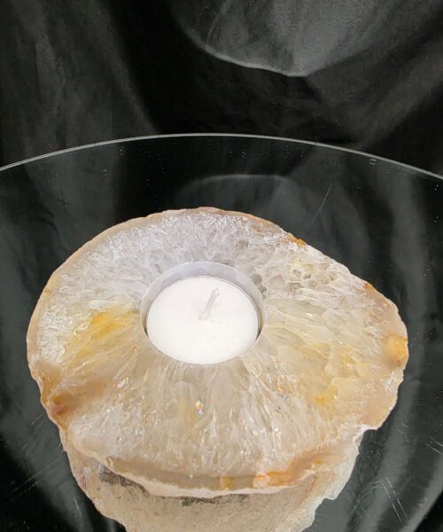 Large Natural Caramel - Natural Edge Agate Slice 2 Handpicked 406g H2xW12xD10.5cm Microcrystalline Quartz Tealight Candle Holder - Image 9