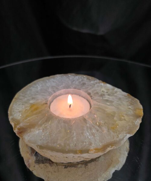 Large Natural Caramel - Natural Edge Agate Slice 2 Handpicked 406g H2xW12xD10.5cm Microcrystalline Quartz Tealight Candle Holder - Image 10