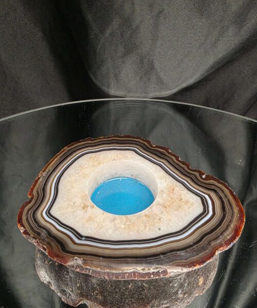 Large Natural Caramel - Natural Edge Agate Slice 3 Handpicked 376g H2xW11.5xD9cm Microcrystalline Quartz Tealight Candle Holder