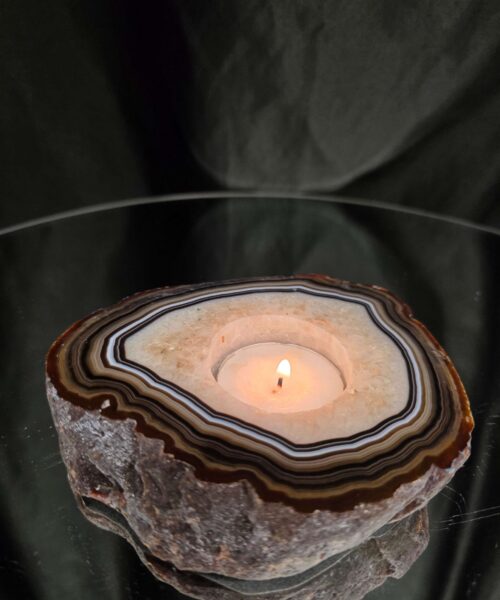 Large Natural Caramel - Natural Edge Agate Slice 3 Handpicked 376g H2xW11.5xD9cm Microcrystalline Quartz Tealight Candle Holder - Image 11