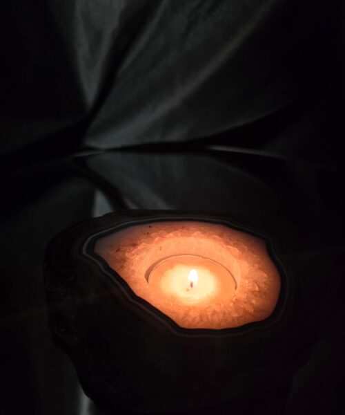 Large Natural Caramel - Natural Edge Agate Slice 3 Handpicked 376g H2xW11.5xD9cm Microcrystalline Quartz Tealight Candle Holder - Image 12