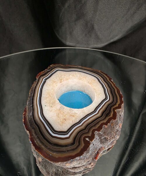 Large Natural Caramel - Natural Edge Agate Slice 3 Handpicked 376g H2xW11.5xD9cm Microcrystalline Quartz Tealight Candle Holder - Image 3
