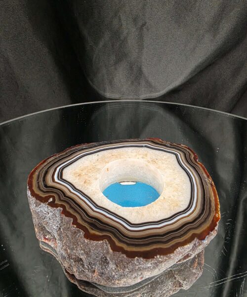 Large Natural Caramel - Natural Edge Agate Slice 3 Handpicked 376g H2xW11.5xD9cm Microcrystalline Quartz Tealight Candle Holder - Image 4