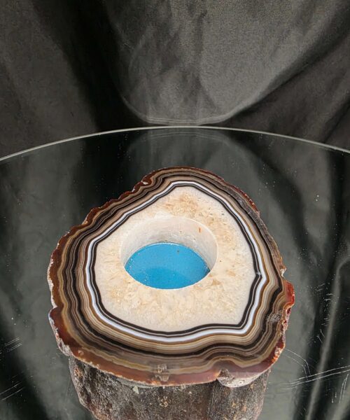 Large Natural Caramel - Natural Edge Agate Slice 3 Handpicked 376g H2xW11.5xD9cm Microcrystalline Quartz Tealight Candle Holder - Image 5