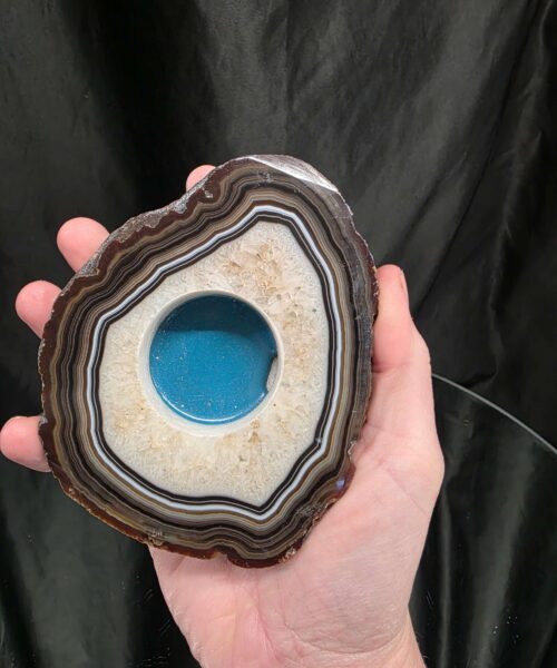 Large Natural Caramel - Natural Edge Agate Slice 3 Handpicked 376g H2xW11.5xD9cm Microcrystalline Quartz Tealight Candle Holder - Image 6