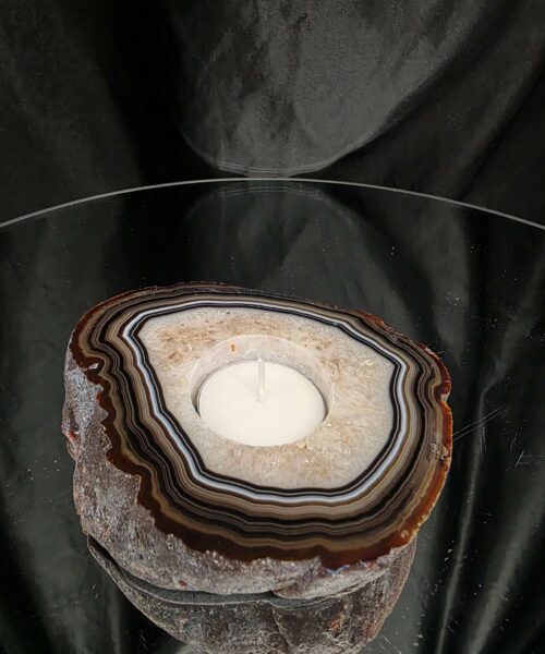 Large Natural Caramel - Natural Edge Agate Slice 3 Handpicked 376g H2xW11.5xD9cm Microcrystalline Quartz Tealight Candle Holder - Image 8