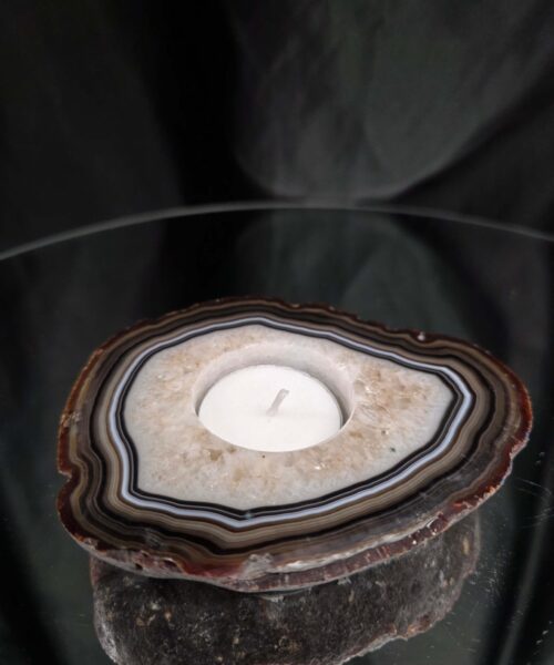 Large Natural Caramel - Natural Edge Agate Slice 3 Handpicked 376g H2xW11.5xD9cm Microcrystalline Quartz Tealight Candle Holder - Image 9