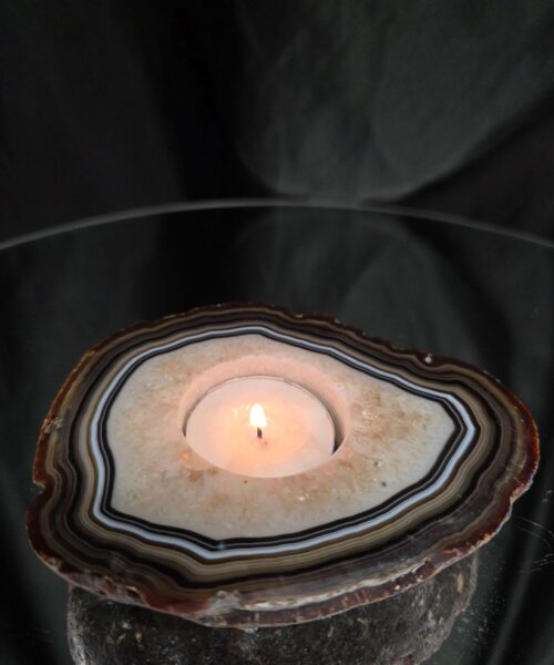 Large Natural Caramel - Natural Edge Agate Slice 3 Handpicked 376g H2xW11.5xD9cm Microcrystalline Quartz Tealight Candle Holder - Image 10