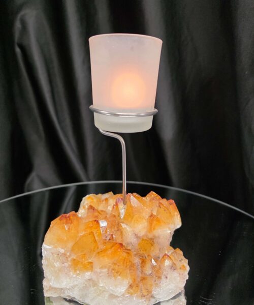 Premium A Grade Citrine Candle No. 1 Cluster Druzy / 1 Cup Tealight Holder 967g H19xW12xD12.5cm