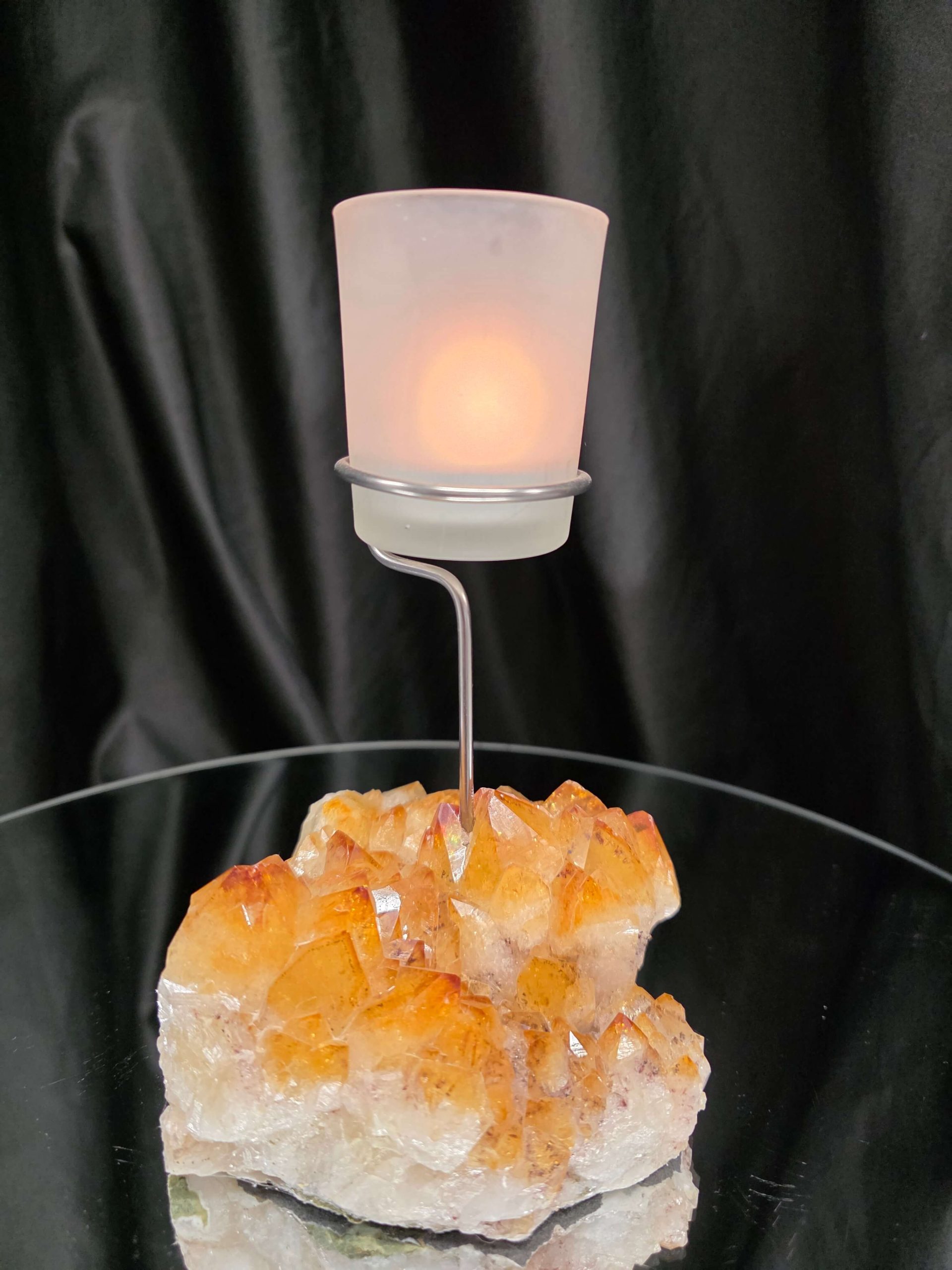 Premium A Grade Citrine Candle No. 1 Cluster Druzy / 1 Cup Tealight Holder 967g H19xW12xD12.5cm