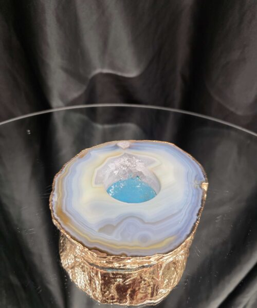 Alternative view of Grey Natural Agate Slice 1 Handpicked 495g H2xW12.5xD10.5cm Microcrystalline Quartz Gold Gilded 24ct Tealight Candle Holder