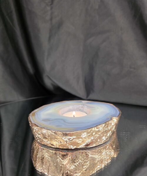 Grey Natural Agate Slice 1 Handpicked 495g H2xW12.5xD10.5cm Microcrystalline Quartz Gold Gilded 24ct Tealight Candle Holder - Image 12