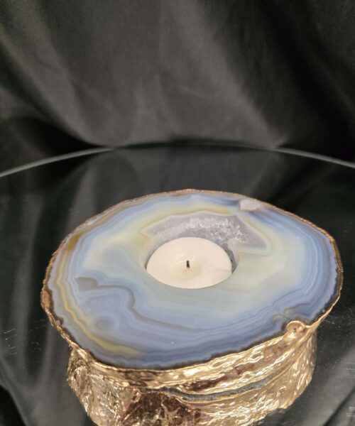 Grey Natural Agate Slice 1 Handpicked 495g H2xW12.5xD10.5cm Microcrystalline Quartz Gold Gilded 24ct Tealight Candle Holder - Image 13
