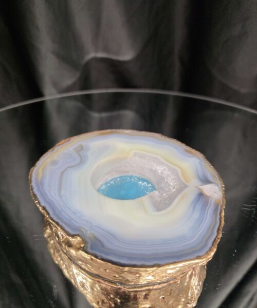 Grey Natural Agate Slice 1 Handpicked 495g H2xW12.5xD10.5cm Microcrystalline Quartz Gold Gilded 24ct Tealight Candle Holder - Image 4