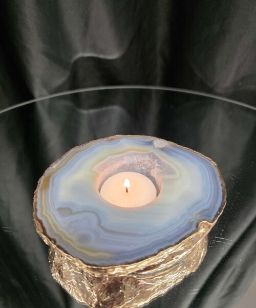Grey Natural Agate Slice 1 Handpicked 495g H2xW12.5xD10.5cm Microcrystalline Quartz Gold Gilded 24ct Tealight Candle Holder - Image 7