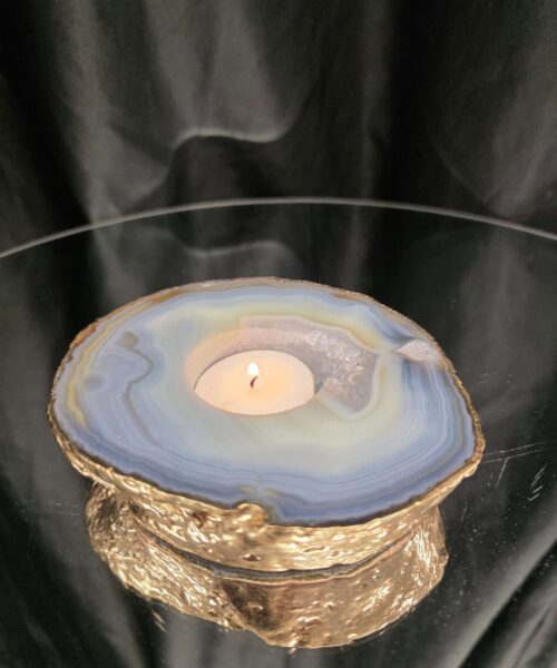 Grey Natural Agate Slice 1 Handpicked 495g H2xW12.5xD10.5cm Microcrystalline Quartz Gold Gilded 24ct Tealight Candle Holder - Image 8
