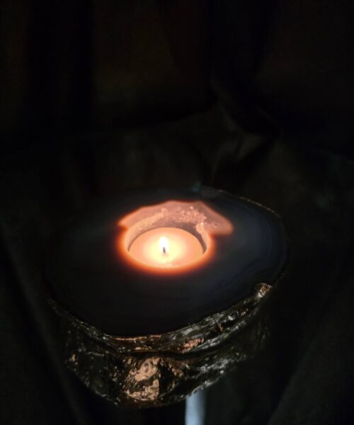 Grey Natural Agate Slice 1 Handpicked 495g H2xW12.5xD10.5cm Microcrystalline Quartz Gold Gilded 24ct Tealight Candle Holder - Image 9