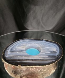 Alternative view of Grey Natural Agate Slice 2 Handpicked 525g H2xW14.5xD9.5cm Microcrystalline Quartz Gold Gilded 24ct Tealight Candle Holder