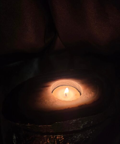 Grey Natural Agate Slice 2 Handpicked 525g H2xW14.5xD9.5cm Microcrystalline Quartz Gold Gilded 24ct Tealight Candle Holder - Image 12