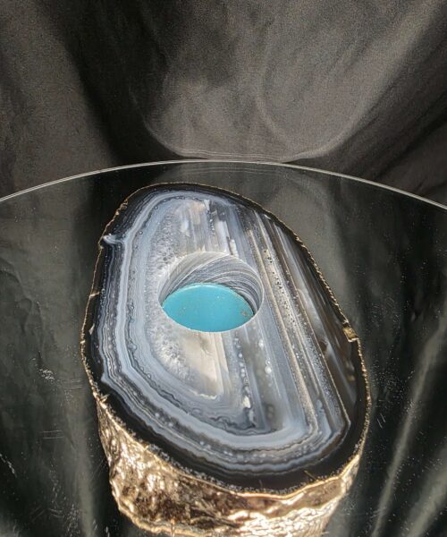Grey Natural Agate Slice 2 Handpicked 525g H2xW14.5xD9.5cm Microcrystalline Quartz Gold Gilded 24ct Tealight Candle Holder - Image 5