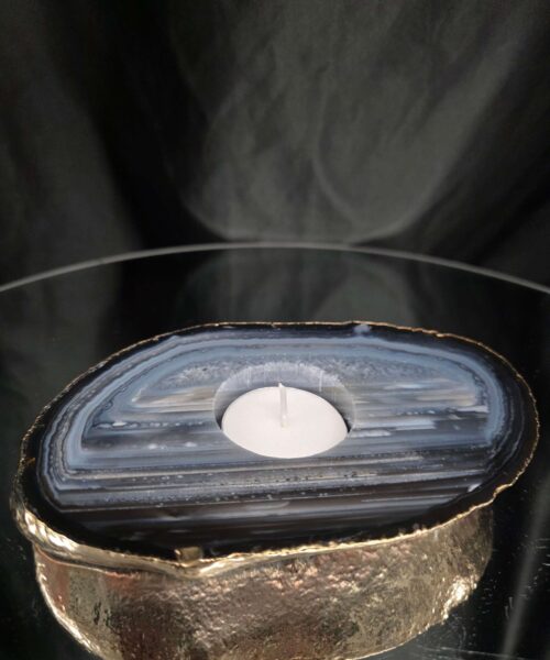 Grey Natural Agate Slice 2 Handpicked 525g H2xW14.5xD9.5cm Microcrystalline Quartz Gold Gilded 24ct Tealight Candle Holder - Image 9