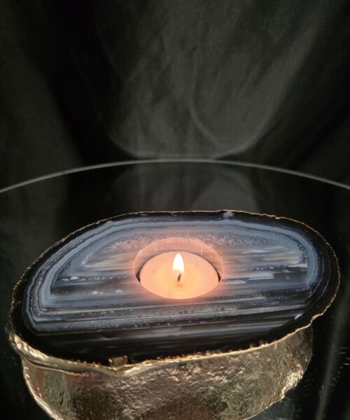 Grey Natural Agate Slice 2 Handpicked 525g H2xW14.5xD9.5cm Microcrystalline Quartz Gold Gilded 24ct Tealight Candle Holder - Image 10