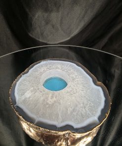 Alternative view of Grey Natural Agate Slice 3 Handpicked 557g H2xW13xD12cm Microcrystalline Quartz Gold Gilded 24ct Tealight Candle Holder