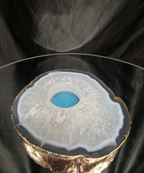 Alternative view of Grey Natural Agate Slice 3 Handpicked 557g H2xW13xD12cm Microcrystalline Quartz Gold Gilded 24ct Tealight Candle Holder