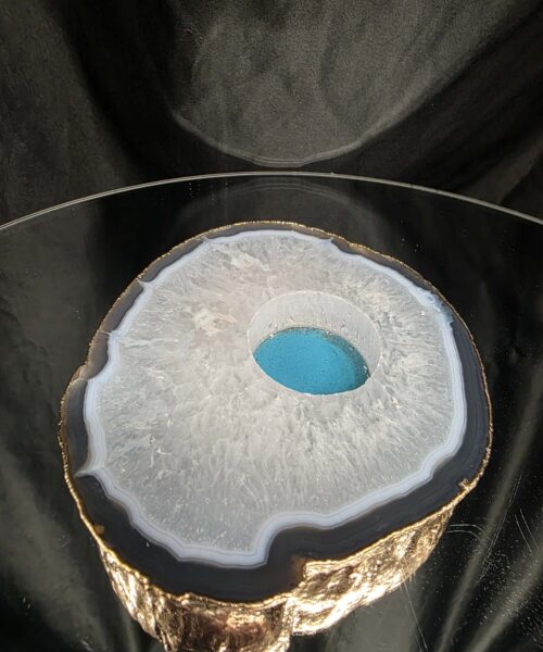 Grey Natural Agate Slice 3 Handpicked 557g H2xW13xD12cm Microcrystalline Quartz Gold Gilded 24ct Tealight Candle Holder - Image 3