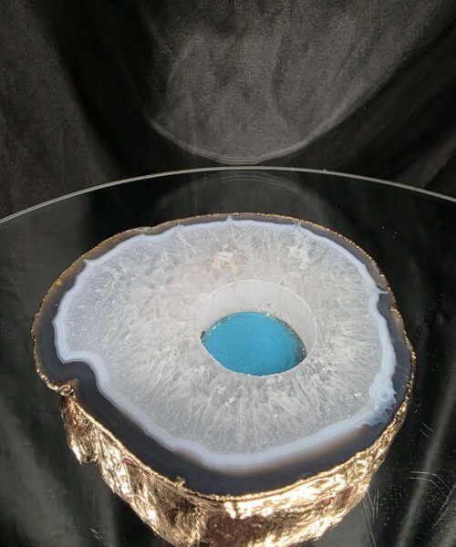 Grey Natural Agate Slice 3 Handpicked 557g H2xW13xD12cm Microcrystalline Quartz Gold Gilded 24ct Tealight Candle Holder - Image 4