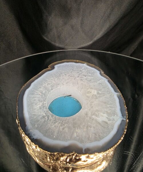 Grey Natural Agate Slice 3 Handpicked 557g H2xW13xD12cm Microcrystalline Quartz Gold Gilded 24ct Tealight Candle Holder - Image 5
