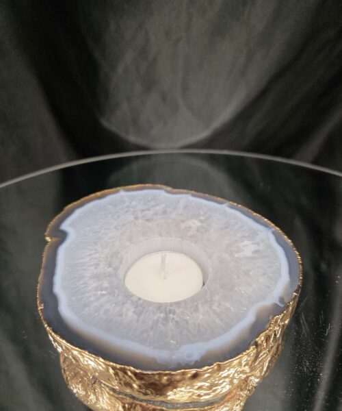 Grey Natural Agate Slice 3 Handpicked 557g H2xW13xD12cm Microcrystalline Quartz Gold Gilded 24ct Tealight Candle Holder - Image 8