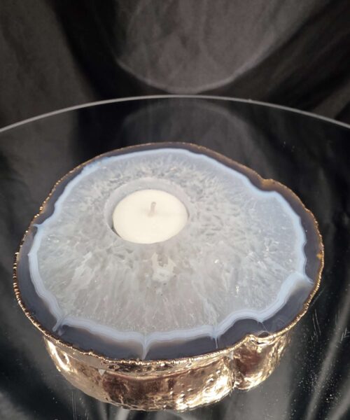 Grey Natural Agate Slice 3 Handpicked 557g H2xW13xD12cm Microcrystalline Quartz Gold Gilded 24ct Tealight Candle Holder - Image 9