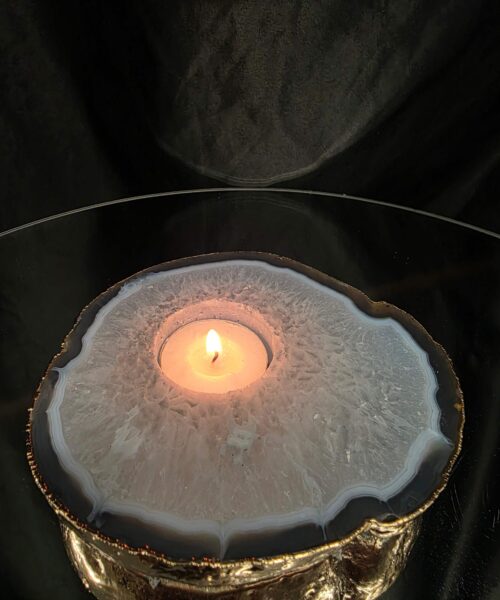 Grey Natural Agate Slice 3 Handpicked 557g H2xW13xD12cm Microcrystalline Quartz Gold Gilded 24ct Tealight Candle Holder - Image 10