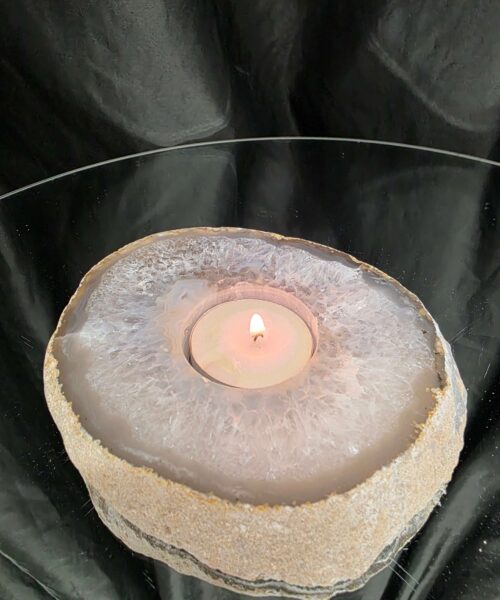 Grey Natural Edge Agate Slice 1 532g H2xW12.5xD10.5cm Handpicked Microcrystalline Quartz Tealight Candle Holder - Image 11