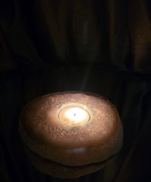 Grey Natural Edge Agate Slice 1 532g H2xW12.5xD10.5cm Handpicked Microcrystalline Quartz Tealight Candle Holder - Image 12