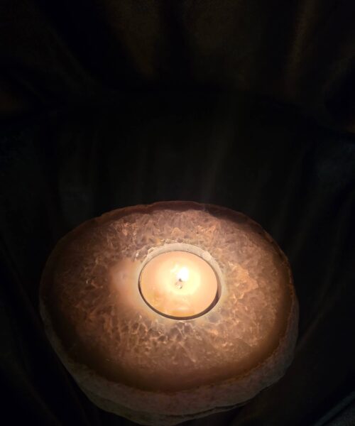 Grey Natural Edge Agate Slice 1 532g H2xW12.5xD10.5cm Handpicked Microcrystalline Quartz Tealight Candle Holder - Image 13