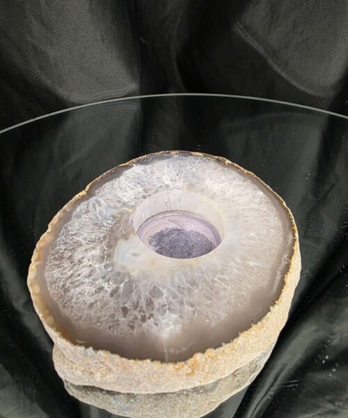 Grey Natural Edge Agate Slice 1 532g H2xW12.5xD10.5cm Handpicked Microcrystalline Quartz Tealight Candle Holder - Image 3