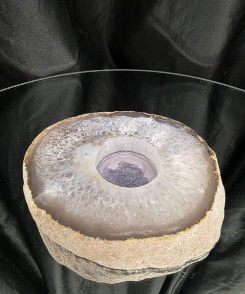 Grey Natural Edge Agate Slice 1 532g H2xW12.5xD10.5cm Handpicked Microcrystalline Quartz Tealight Candle Holder - Image 4