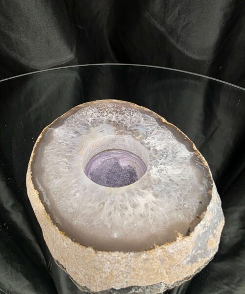 Grey Natural Edge Agate Slice 1 532g H2xW12.5xD10.5cm Handpicked Microcrystalline Quartz Tealight Candle Holder