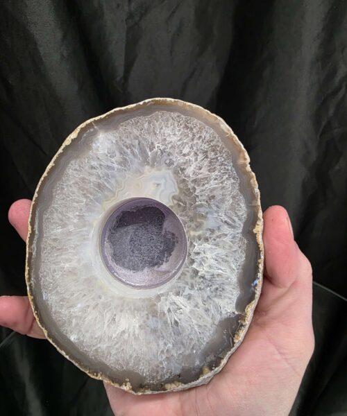 Grey Natural Edge Agate Slice 1 532g H2xW12.5xD10.5cm Handpicked Microcrystalline Quartz Tealight Candle Holder - Image 6
